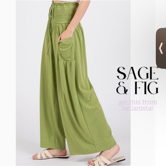 Olive Wide-Leg Pants - Picture 1 of 8